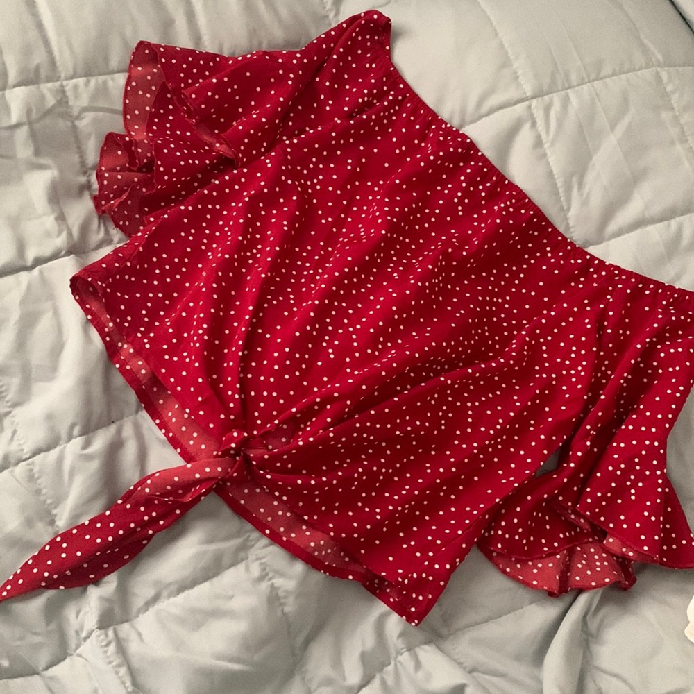 Off the shoulder polka dot blouse